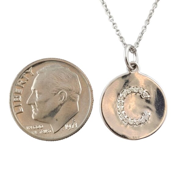 14K White Gold Diamond "C" Initial Circle Pendant Necklace #18094 - Picture 7 of 8